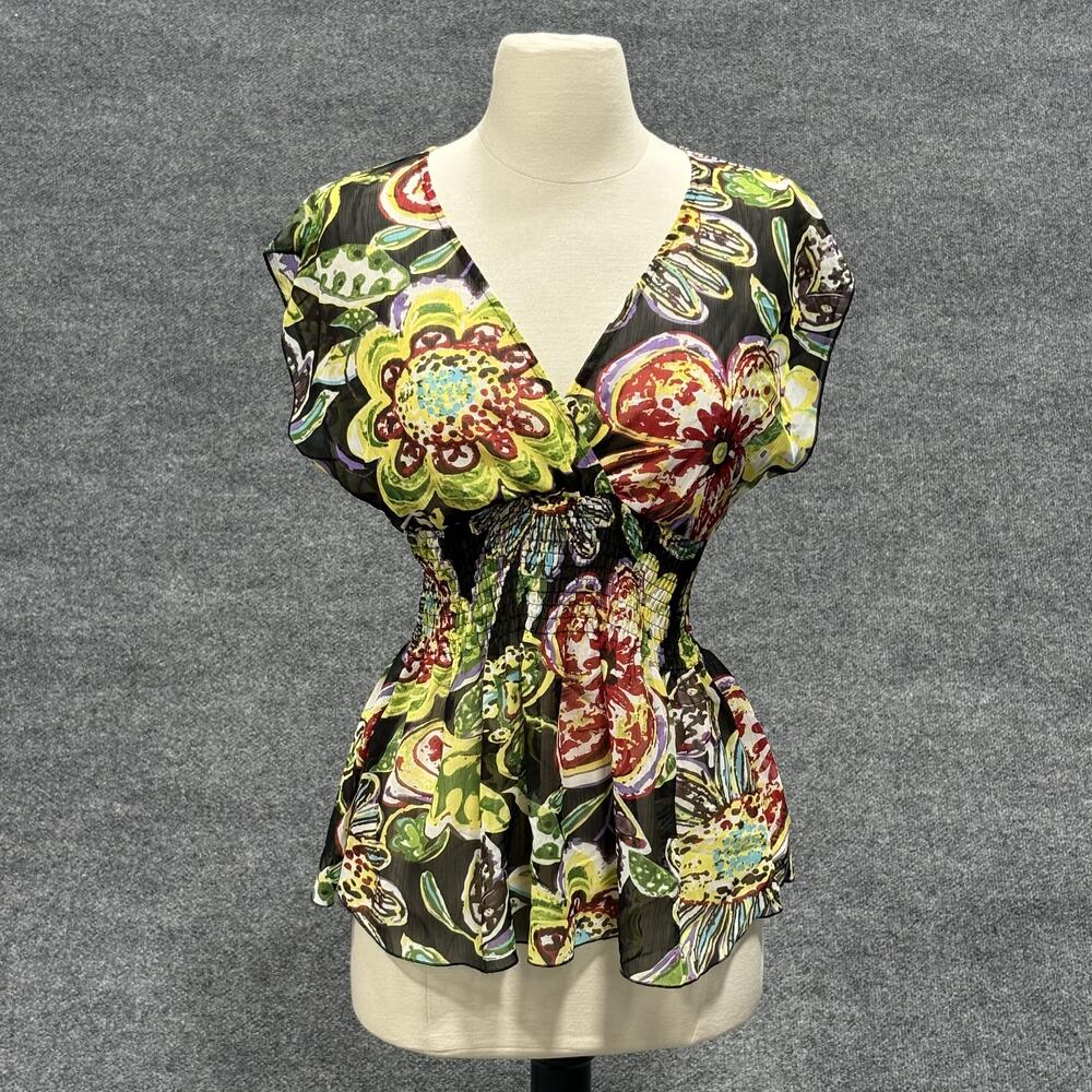 Bisou Bisou Blouse Womens XS Tribal Floral Print Colorful Boho Top NWT